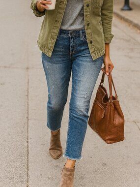 Distressed Cropped Ankle Blue Jeans • Raw Hem, Mid Rise • Size 27 • NWT
